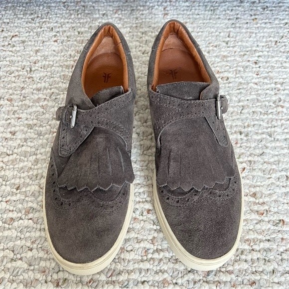 Frye Gemma Kiltie Smoke Gray Suede Oxford Wingtip Loafer Fashion Sneaker - Picture 2 of 11